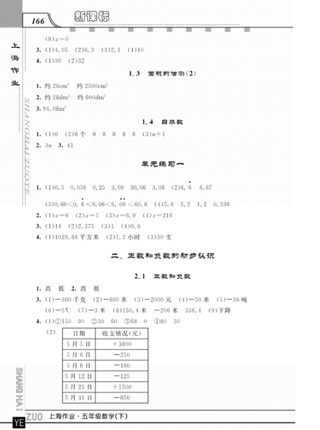 鐘書金牌上海大學(xué)出版社上海作業(yè)五年級(jí)數(shù)學(xué)下學(xué)期參考答案