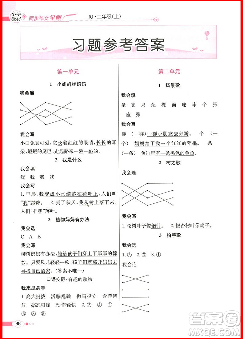 2018年小學(xué)教材同步作文全解說(shuō)話寫話二年級(jí)上冊(cè)人教部編版參考答案