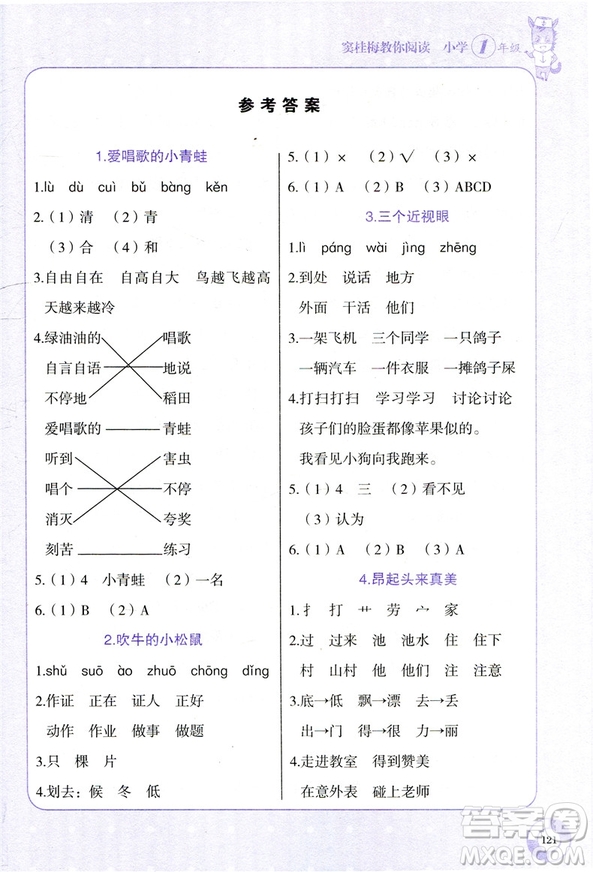 張煦教你閱讀2019版新課標現(xiàn)代文課外閱讀有聲閱讀版小學生一年級通用答案