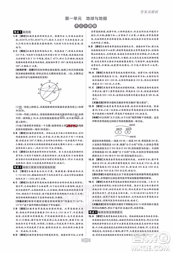 2019新版高考必刷卷單元提升卷地理參考答案