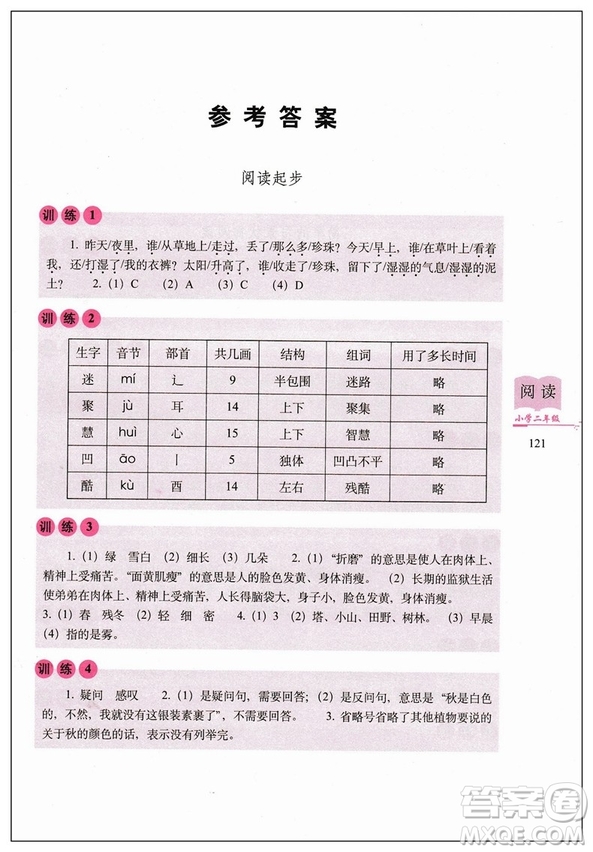 2018通用版小學語文閱讀訓練80篇二年級白金版答案