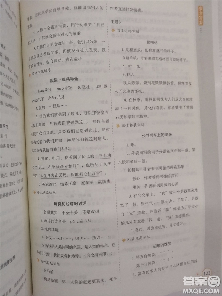 2018年新課標(biāo)小學(xué)生語文閱讀與寫作高效訓(xùn)練五年級(jí)通用版參考答案