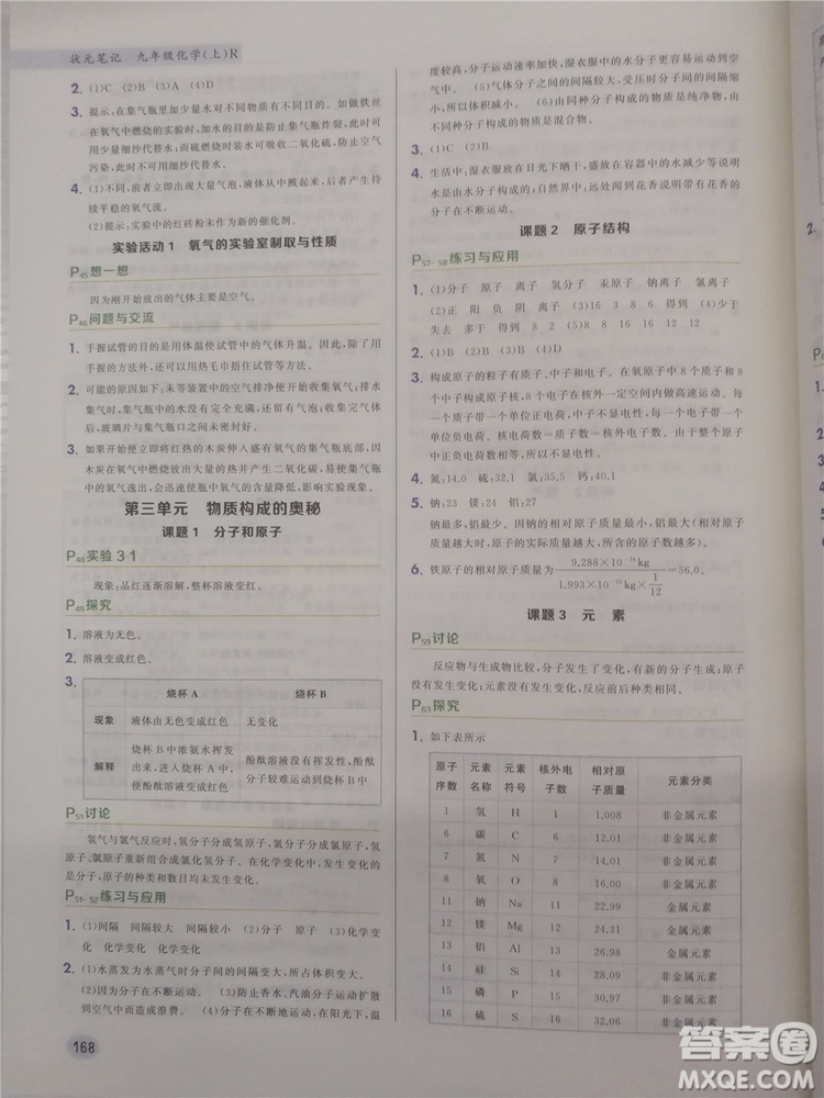 2018新版狀元筆記教材詳解九年級化學上冊人教版參考答案