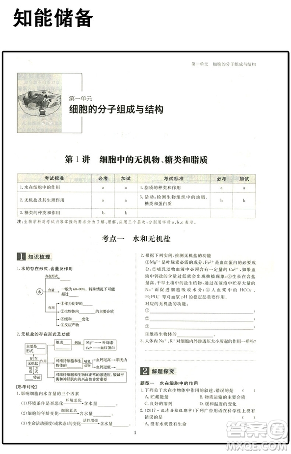 浙江適用2019新步步高選考總復(fù)習(xí)生物參考答案