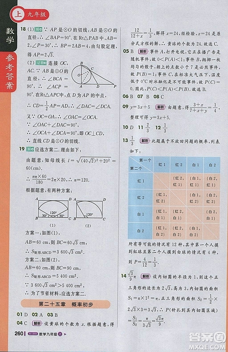 2018人教版1加1輕巧奪冠課堂直播九年級(jí)上冊(cè)數(shù)學(xué)參考答案