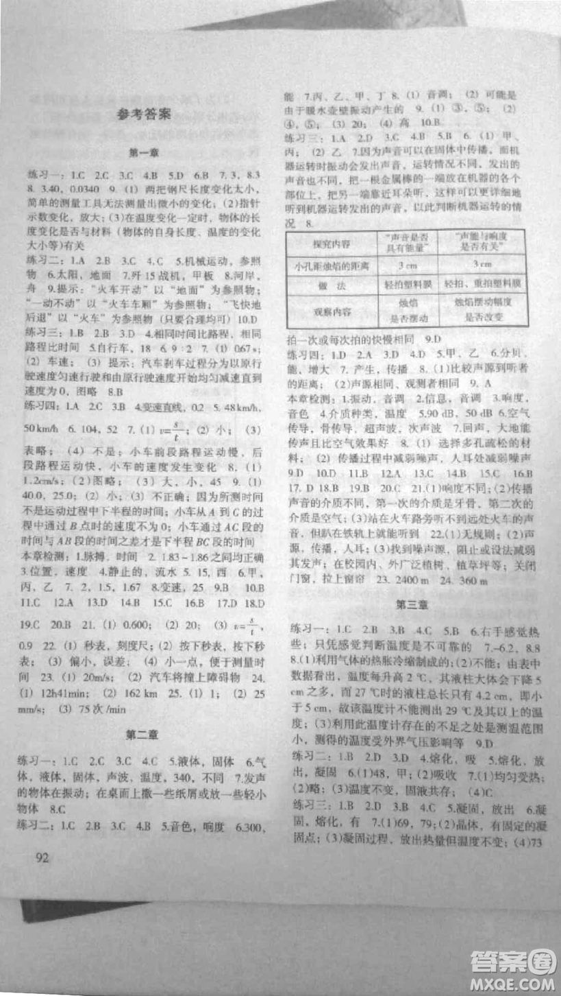 2018年物理配套綜合練習(xí)八年級全一冊人教版參考答案