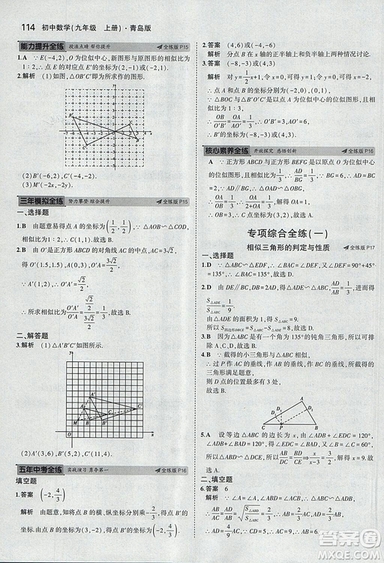 5年中考3年模擬2019版初中數(shù)學(xué)九年級(jí)上冊(cè)青島版參考答案