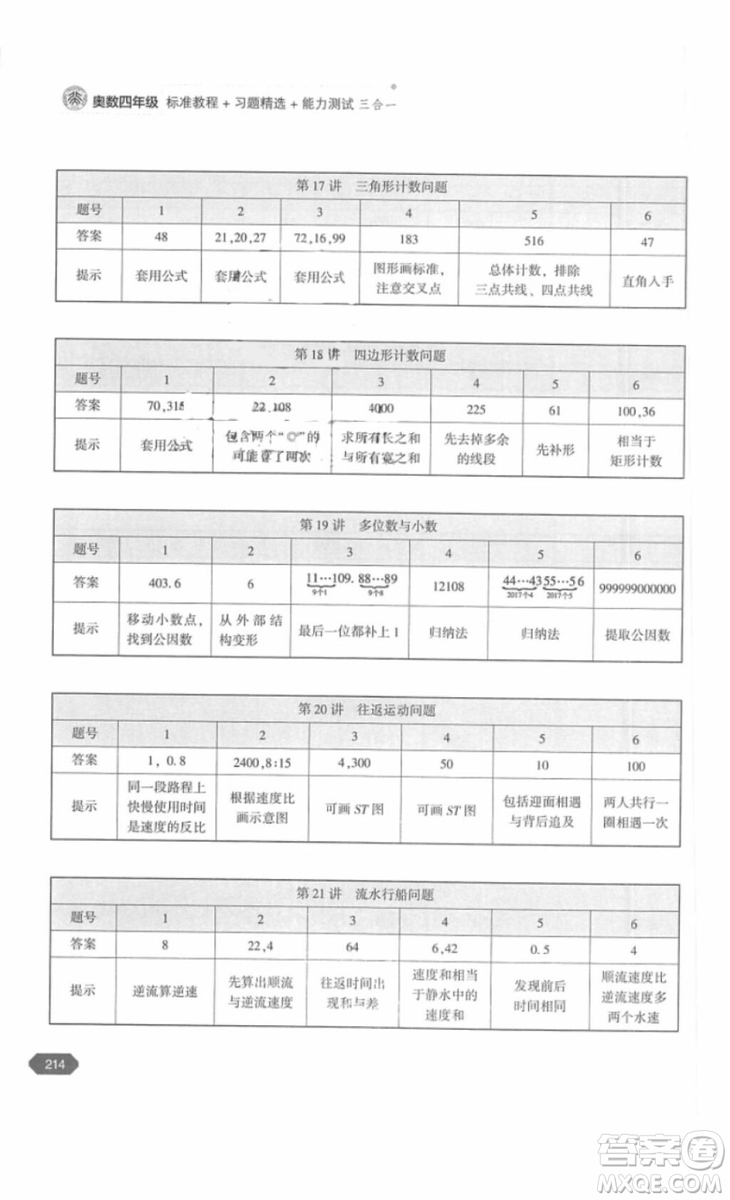 北京大學(xué)出版社2018年奧數(shù)四年級(jí)參考答案