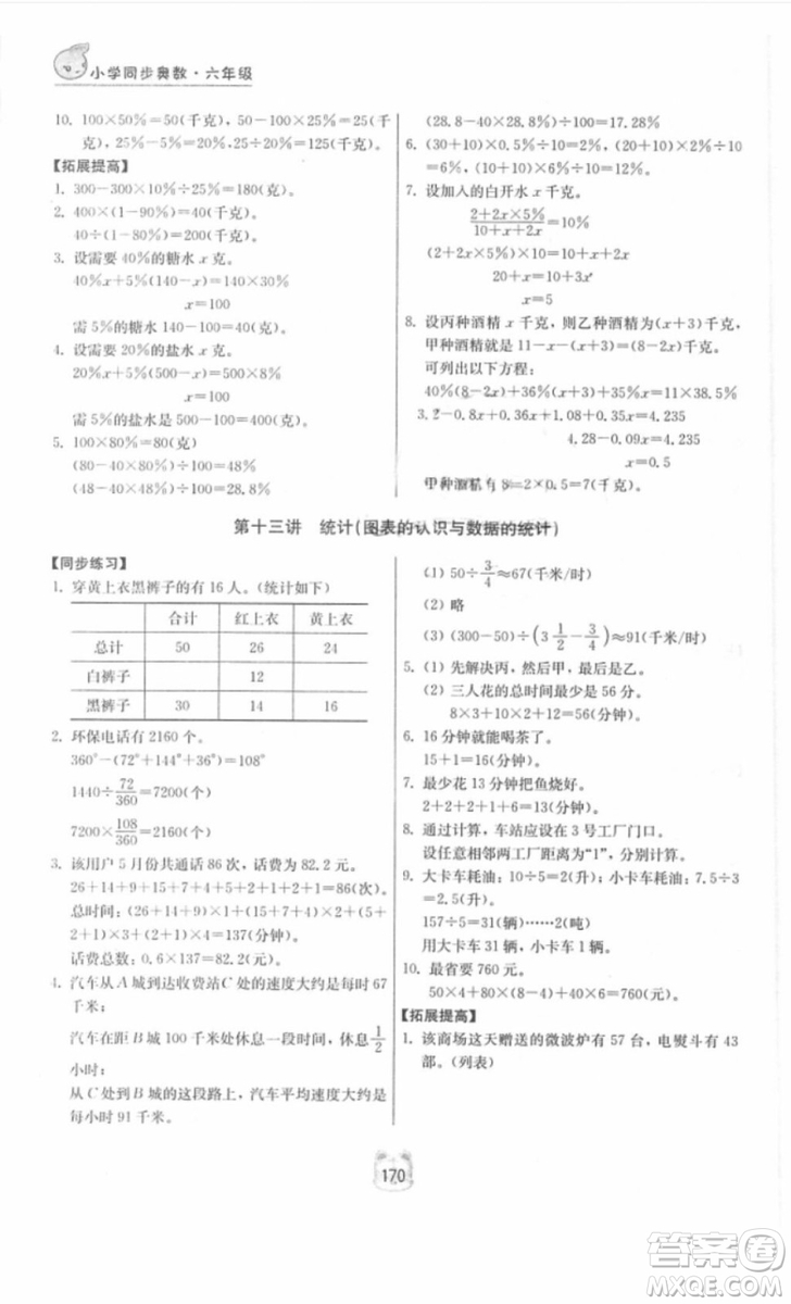 2018年小學同步奧數(shù)六年級數(shù)學第二版參考答案