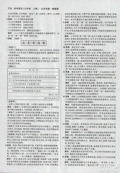 2019版5年中考3年模擬語文九年級上冊魯科版山東專版參考答案