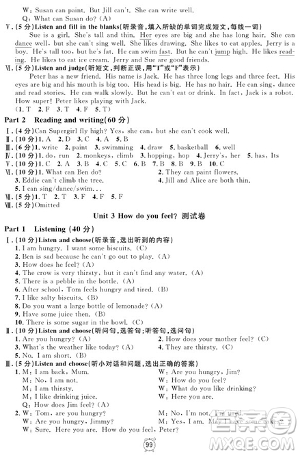 2018年滿分訓(xùn)練與測試金試卷四年級上冊英語N版參考答案