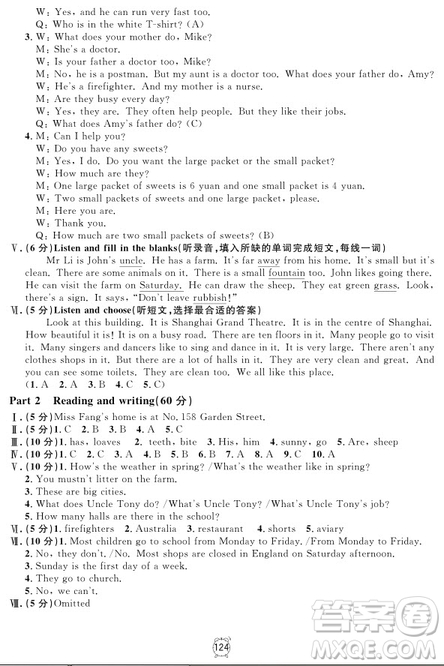 2018年滿分訓(xùn)練與測試金試卷四年級上冊英語N版參考答案