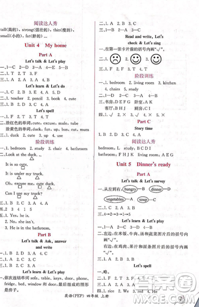 2018人教版課時(shí)練A小學(xué)英語(yǔ)四年級(jí)上冊(cè)同步導(dǎo)學(xué)案參考答案