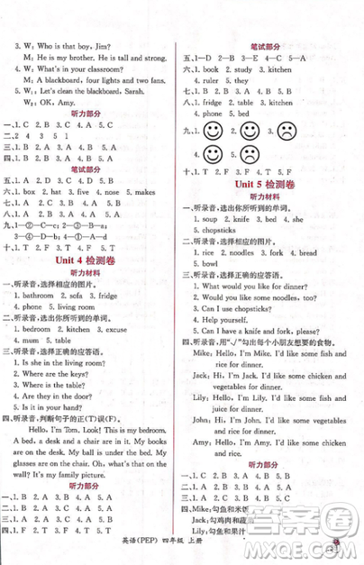 2018人教版課時(shí)練A小學(xué)英語(yǔ)四年級(jí)上冊(cè)同步導(dǎo)學(xué)案參考答案