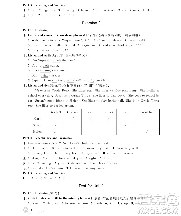 2018年上海作業(yè)四年級(jí)上英語牛津N版參考答案