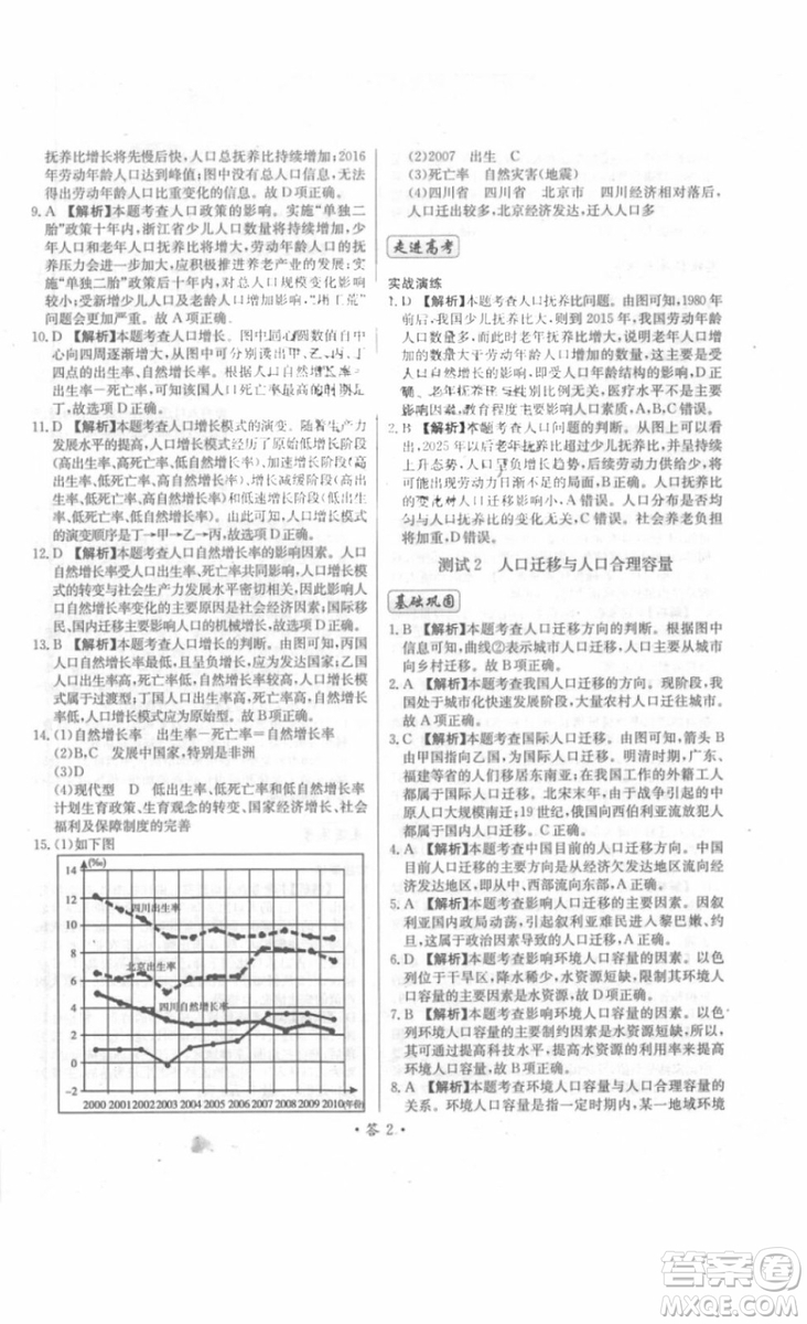 2018年對(duì)接高考單元專(zhuān)題測(cè)試卷地理必修2中圖版參考答案