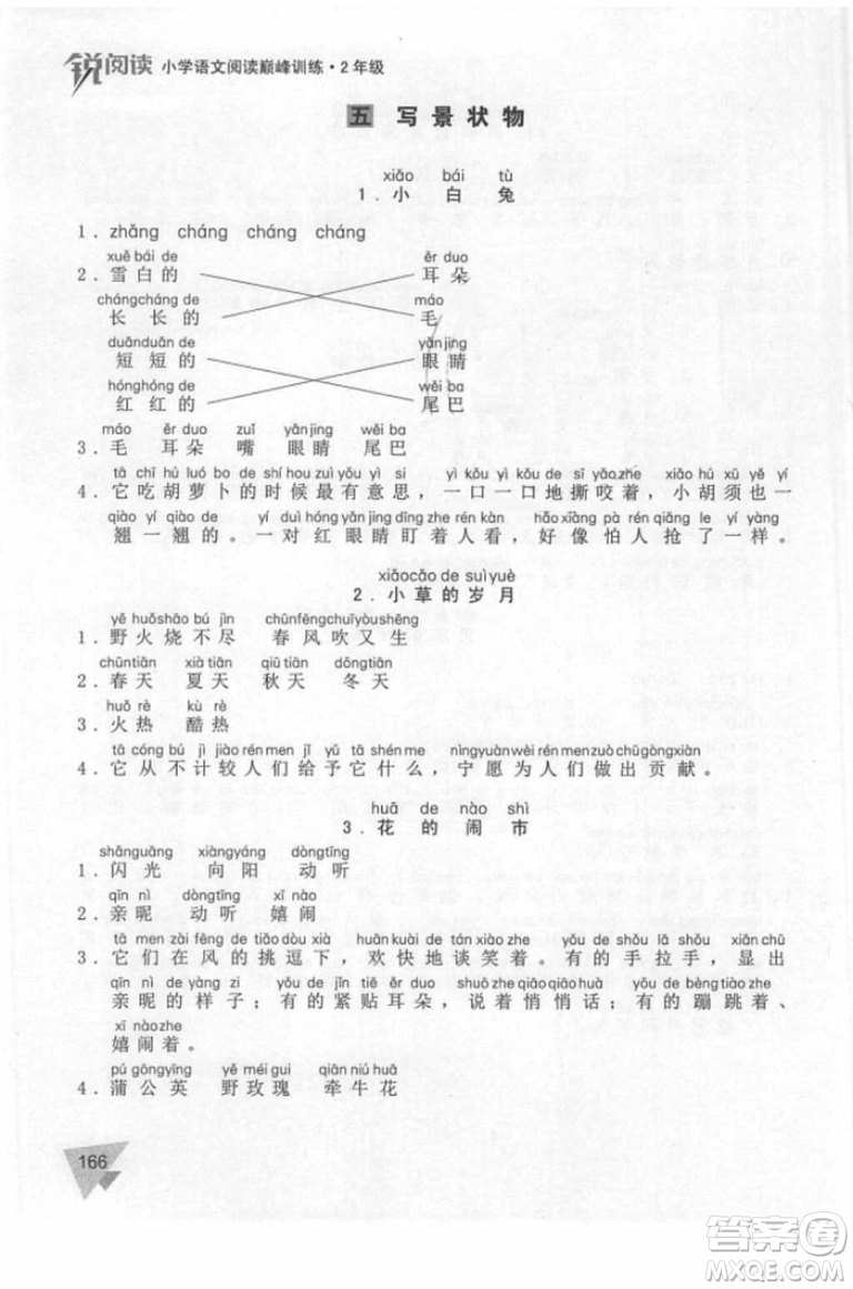 銳閱讀小學(xué)語文閱讀巔峰訓(xùn)練二年級語文2018年參考答案