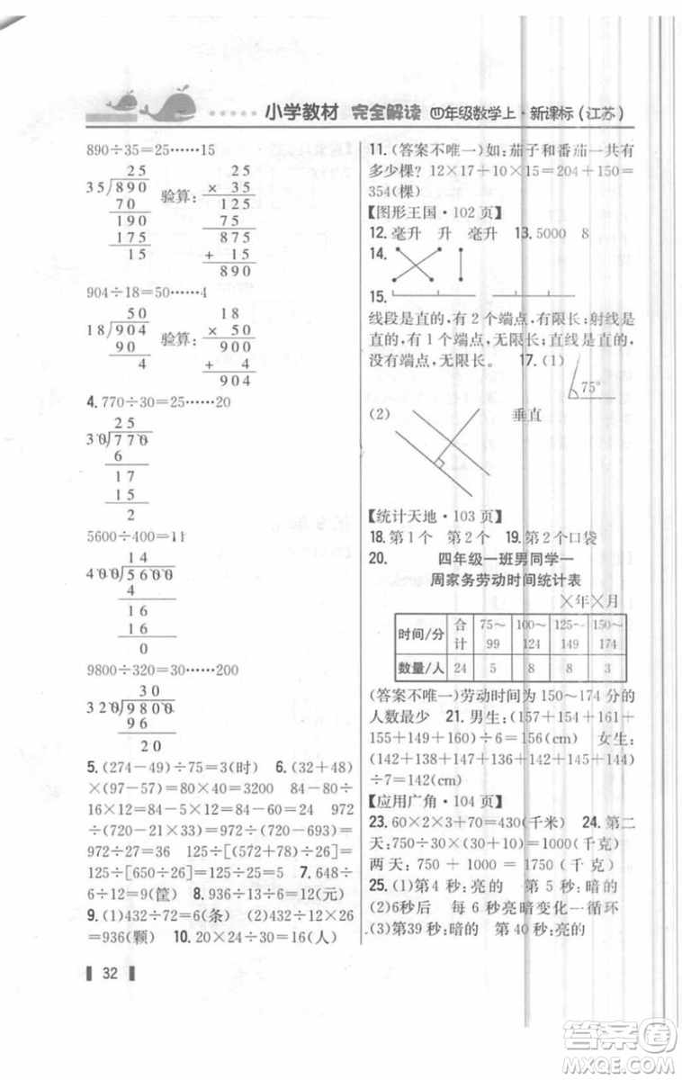 2018年教材課本四年級(jí)數(shù)學(xué)上冊(cè)蘇教版答案