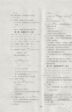 2018版金牌教練九年級化學上冊參考答案