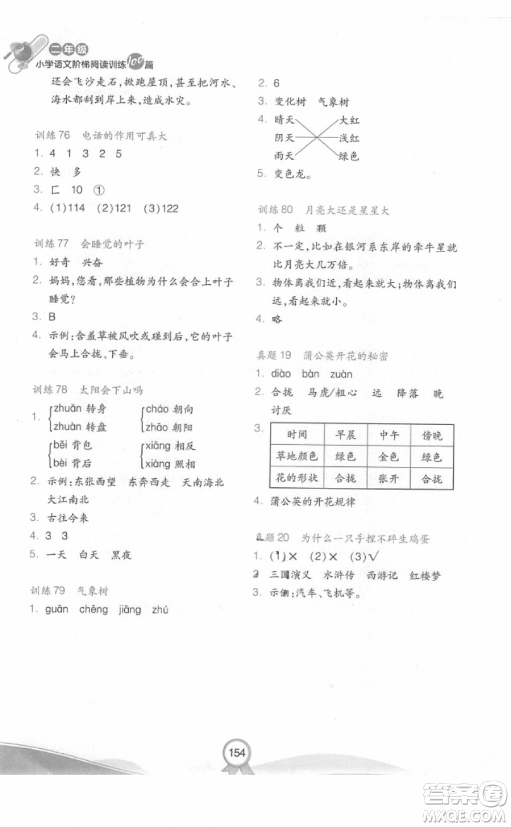 2018部編版小學(xué)語(yǔ)文階梯閱讀訓(xùn)練100篇二年級(jí)參考答案