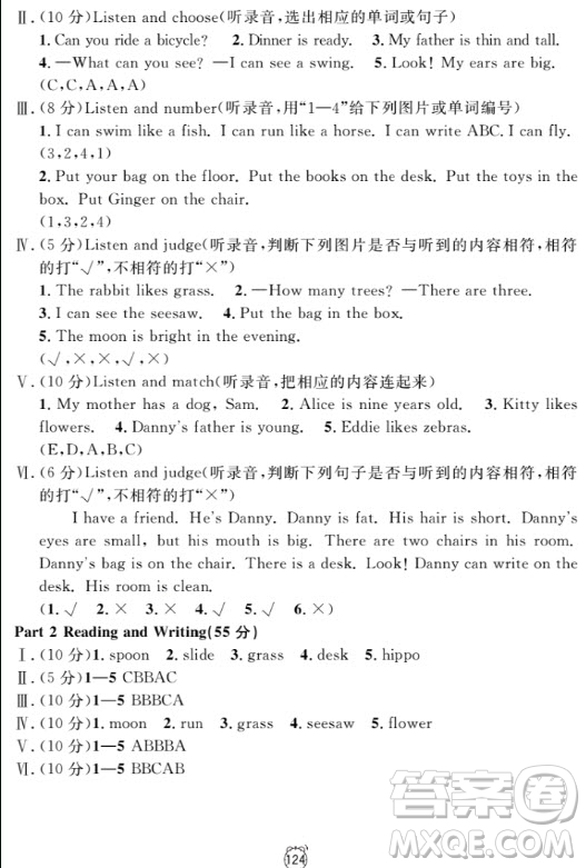 鐘書金牌金試卷英語(yǔ)N版二年級(jí)上滿分訓(xùn)練與測(cè)試2018參考答案