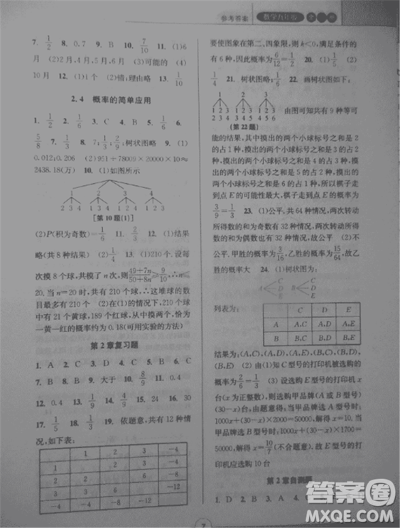 2018新版課時(shí)特訓(xùn)數(shù)學(xué)九年級(jí)全一冊(cè)浙教版參考答案