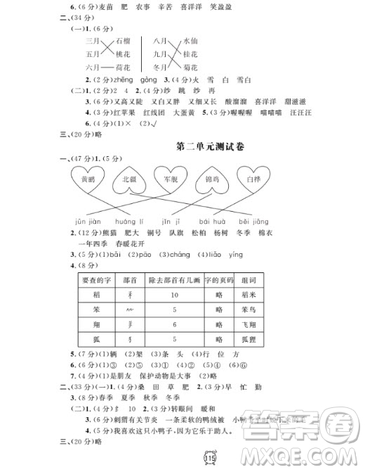 2018全新版鐘書金牌金試卷二年級(jí)上語文參考答案