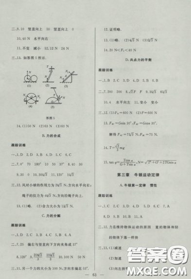 2018鐘書金牌金牌教練高一年級上冊物理參考答案