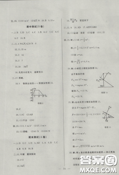 2018鐘書金牌金牌教練高一年級上冊物理參考答案