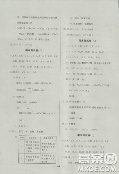 2018鐘書金牌金牌教練高一上冊化學(xué)參考答案