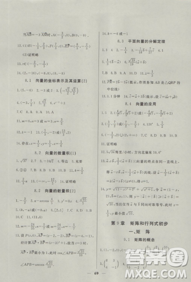 2018鐘書金牌金牌教練高二數(shù)學(xué)上冊參考答案