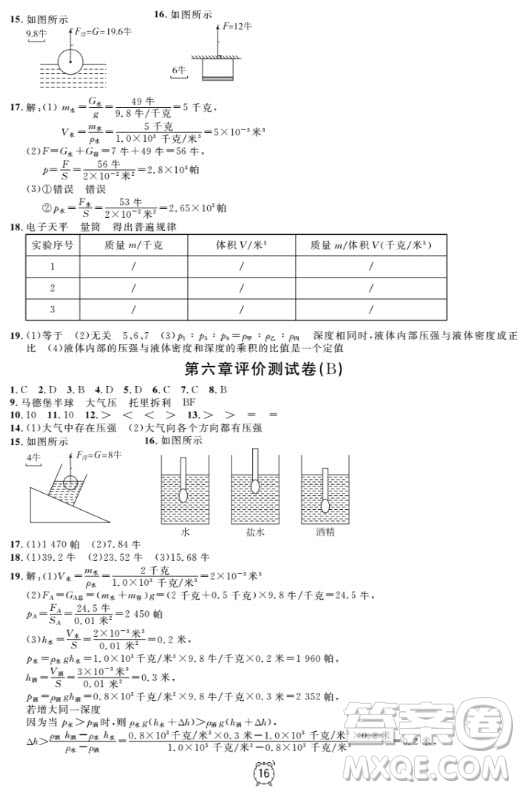 上海作業(yè)物理9年級(jí)上2018參考答案