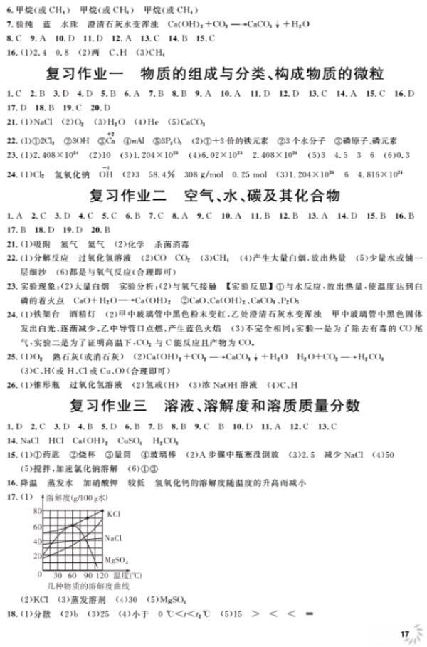 2018全新修訂版鐘書金牌上海作業(yè)九年級上化學參考答案