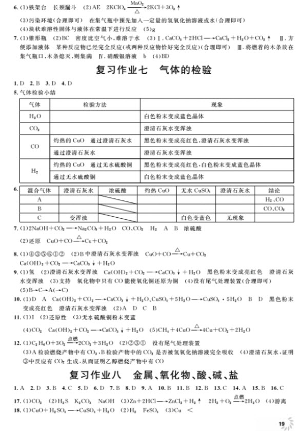 2018全新修訂版鐘書金牌上海作業(yè)九年級上化學參考答案