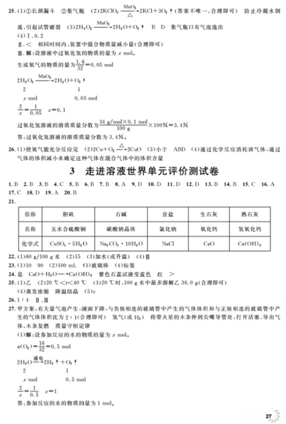 2018全新修訂版鐘書金牌上海作業(yè)九年級上化學參考答案