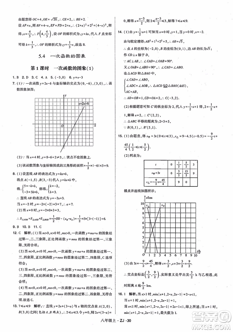 2018版版經(jīng)綸學(xué)典學(xué)霸題中題數(shù)學(xué)八年級上冊浙教版參考答案