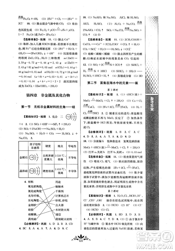 2018秋新課程自主學習與測評高中化學必修一人教版參考答案