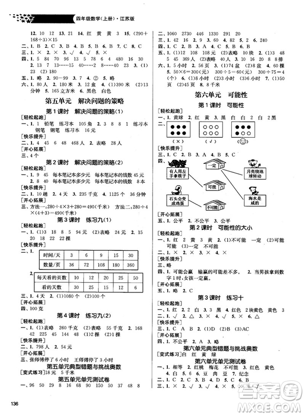 2018金三練課堂作業(yè)實(shí)驗(yàn)提高訓(xùn)練四年級(jí)數(shù)學(xué)上江蘇版答案