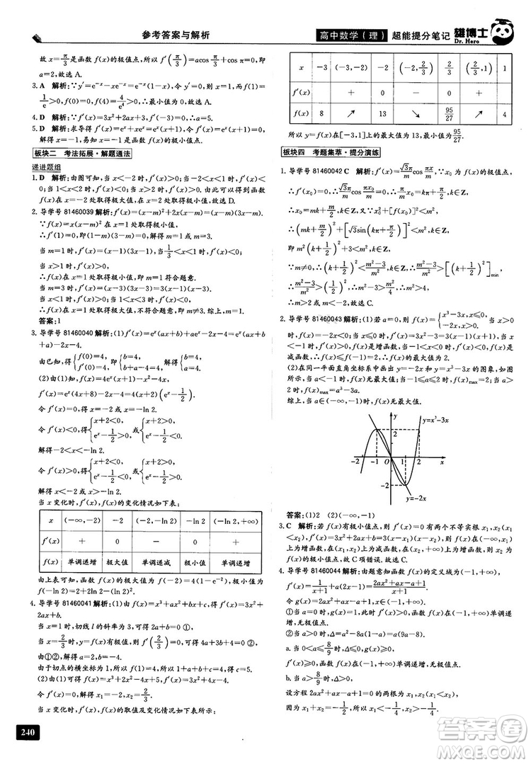 2019雄博士超能提分筆記高中理數(shù)參考答案