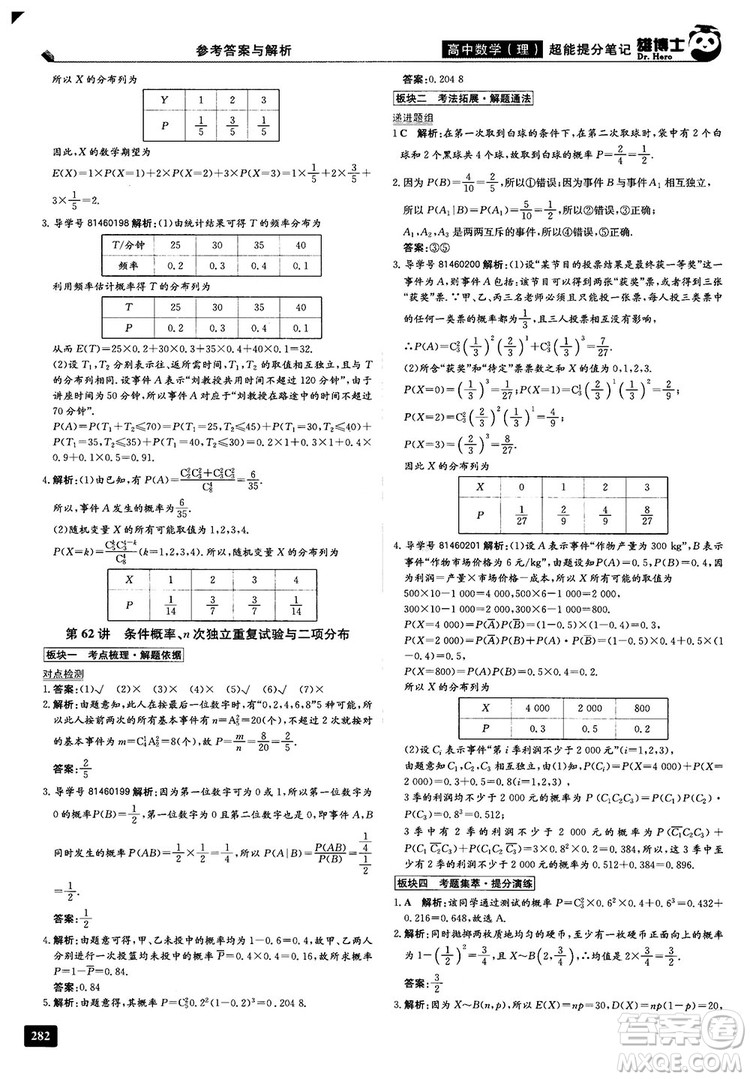 2019雄博士超能提分筆記高中理數(shù)參考答案