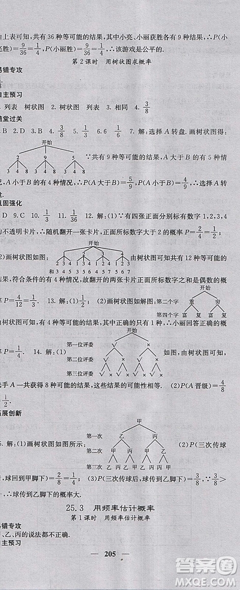 人教版2018年課堂點(diǎn)睛九年級數(shù)學(xué)上冊參考答案