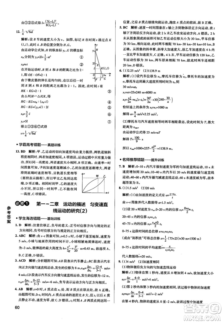 2019學(xué)霸錯(cuò)題筆記高中物理參考答案