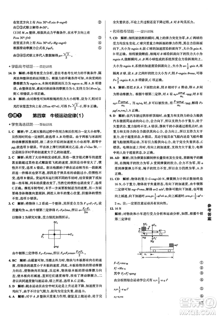 2019學(xué)霸錯(cuò)題筆記高中物理參考答案