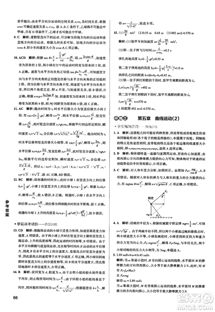 2019學(xué)霸錯(cuò)題筆記高中物理參考答案