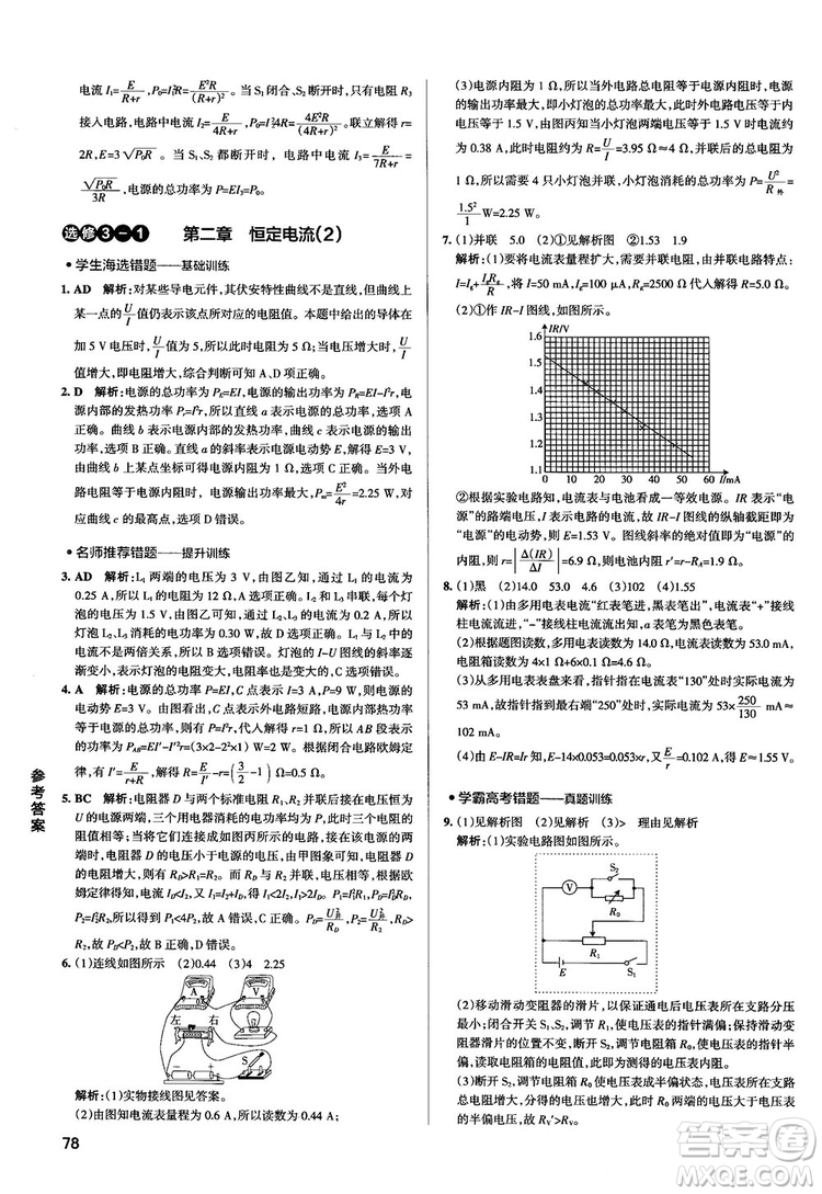 2019學(xué)霸錯(cuò)題筆記高中物理參考答案