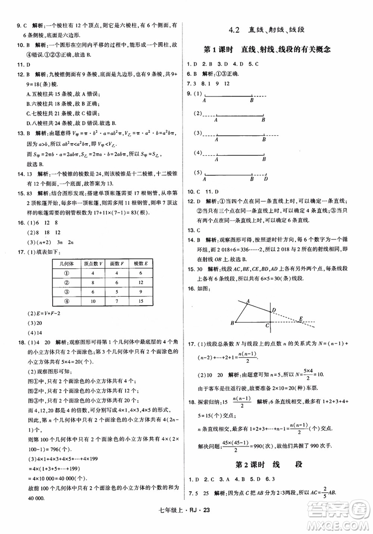 2018年學(xué)霸題中題七年級(jí)上冊(cè)數(shù)學(xué)人教版參考答案