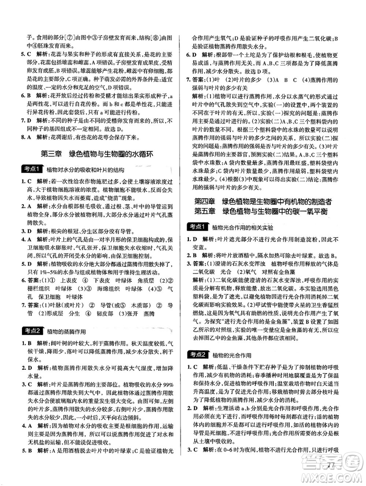 中考復(fù)習(xí)資料新版學(xué)霸錯(cuò)題筆記初中生物參考答案