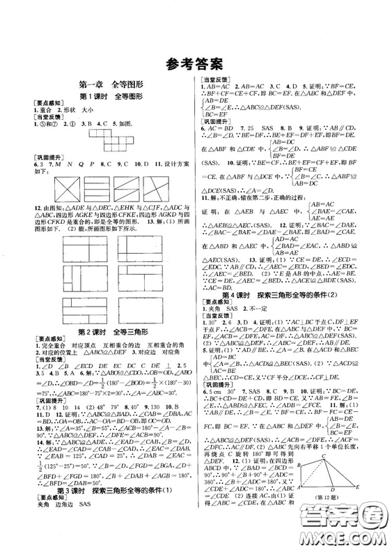 金三練2018課堂作業(yè)實(shí)驗(yàn)提高訓(xùn)練八年級數(shù)學(xué)上江蘇版答案