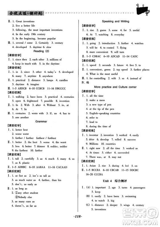 2018牛津版全優(yōu)點練課計劃八年級英語上冊參考答案