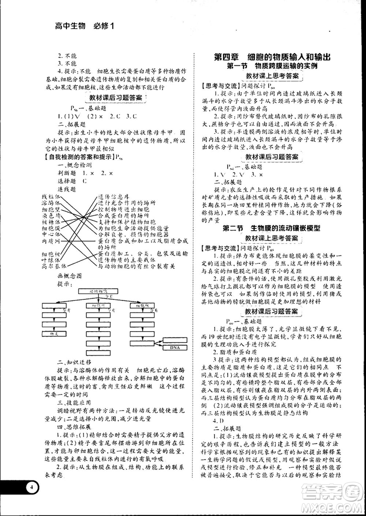 人教版2019最新王后雄學(xué)案教材完全解讀高中生物必修1參考答案